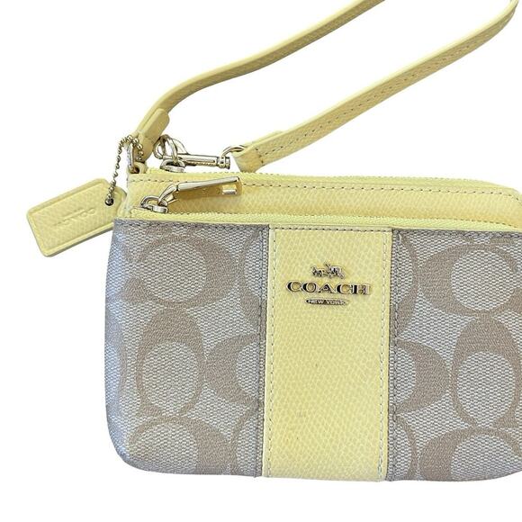Coach PVC Leather Double Zipper Wristlet Wallet - Beige & Yellow - Picture 5 of 10